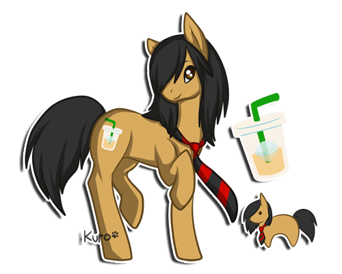 Size: 500x400 | Tagged: safe, artist:gazecreative, derpibooru import, oc, oc:mocha ice, unofficial characters only, earth pony, pony, chibi, coffee, drink, duo, earth pony oc, female, hair over one eye, mare, necktie, paw prints, reference sheet, simple background, smiling, transparent background