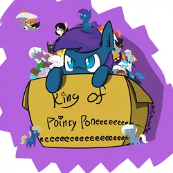 Size: 4196x4196 | Tagged: safe, artist:professionalpuppy, derpibooru import, oc, oc:anticular, oc:awkward dork, oc:jazz, oc:neko, oc:puppy, oc:stardust(cosmiceclipse), unofficial characters only, alicorn, bat pony, earth pony, pegasus, pony, unicorn, bat pony oc, bat wings, cardboard box, pointy ponies, solo focus, wings