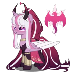 Size: 1100x1100 | Tagged: alicorn, alicorn oc, artist:gihhbloonde, black sclera, derpibooru import, horn, horns, hybrid, interspecies offspring, large wings, oc, offspring, parent:lord tirek, parents:twirek, parent:twilight sparkle, safe, simple background, transparent background, unofficial characters only, wings