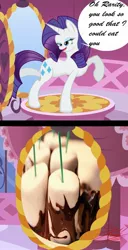 Size: 1024x1999 | Tagged: safe, artist:killkatt, derpibooru import, rarity, pony, unicorn, comic, female, food, horn, mare, marshmallow, mirror, reflection, solo, speech bubble, tail, text