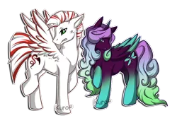 Size: 720x500 | Tagged: safe, artist:gazecreative, derpibooru import, oc, unofficial characters only, alicorn, pegasus, pony, alicorn oc, duo, female, horn, male, mare, nervous, paw prints, pegasus oc, raised hoof, simple background, stallion, transparent background, wings