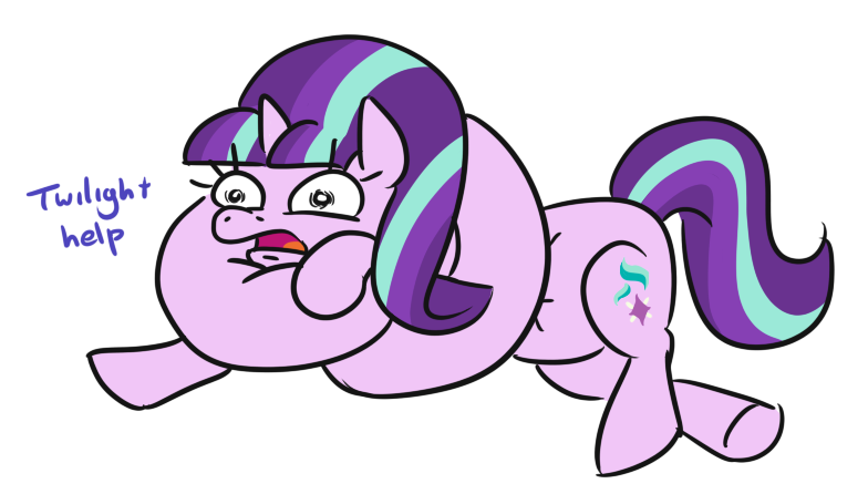 Size: 784x446 | Tagged: safe, artist:jargon scott, derpibooru import, starlight glimmer, pony, unicorn, female, help, implied twilight sparkle, knot, long glimmer, long pony, mare, meme, s5 starlight, simple background, solo, stuck, white background