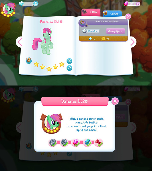 Size: 1280x1440 | Tagged: safe, derpibooru import, banana bliss, pegasus, pony, bio, female, game screencap, gameloft, gem, mare, solo, stars, tree