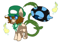 Size: 824x598 | Tagged: safe, artist:ad-opt, derpibooru import, oc, unofficial characters only, monster pony, original species, piranha plant pony, plant pony, augmented tail, cap, crossover, fangs, hat, luigi, luigi's hat, neckerchief, plant, simple background, tongue out, transparent background