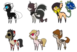 Size: 1000x677 | Tagged: safe, artist:ad-opt, derpibooru import, oc, unofficial characters only, monster pony, original species, pegasus, piranha plant pony, plant pony, pony, unicorn, augmented tail, bandage, base used, blood, clothes, gas mask, hair over eyes, haycartes' method, horn, mask, pegasus oc, plant, scarf, sharp teeth, simple background, teeth, transparent background, unicorn oc, wings