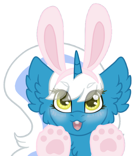 Size: 465x538 | Tagged: safe, artist:brendalobinha, derpibooru import, oc, oc:fleurbelle, unofficial characters only, alicorn, blushing, bunny ears, chest fluff, ear fluff, easter, easter bunny, female, holiday, mare, paws, simple background, solo, transparent background, wingding eyes