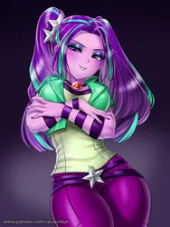 Size: 750x1000 | Tagged: safe, artist:racoonsan, color edit, deleted from derpibooru, derpibooru import, edit, editor:drakeyc, aria blaze, equestria girls, adorasexy, breasts, busty aria blaze, clothes, colored, curvy, cute, explicit source, eyeshadow, female, hourglass figure, jeans, looking at you, makeup, nail polish, pants, sexy, skin color edit, solo, stupid sexy aria blaze