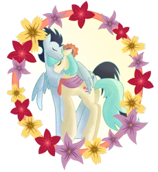 Size: 1280x1392 | Tagged: safe, artist:tenderrain46, derpibooru import, coco pommel, soarin', earth pony, pegasus, base used, crack shipping, female, flower, male, shipping, simple background, soarinpommel, straight, transparent background