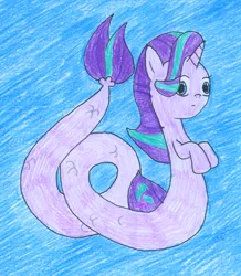 Size: 696x798 | Tagged: artist:rizdub, derpibooru import, long glimmer, long pony, meme, safe, seaponified, seapony (g4), seapony starlight glimmer, solo, species swap, starlight glimmer, traditional art, underwater