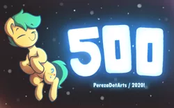 Size: 3200x2000 | Tagged: safe, artist:perezadotarts, derpibooru import, oc, oc:pen sketchy, unofficial characters only, earth pony, pony, 500 followers, cutie mark, floating, glow, happy, lights, meta, milestone, question and answer, smiling, text, twitter