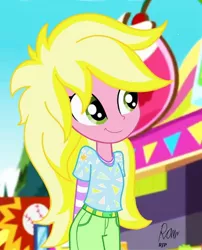 Size: 850x1050 | Tagged: safe, artist:rjp.rammy, derpibooru import, sunshine smiles, equestria girls, belt, clothes, equestria girls-ified, female, jeans, pants, shirt, smiling, solo