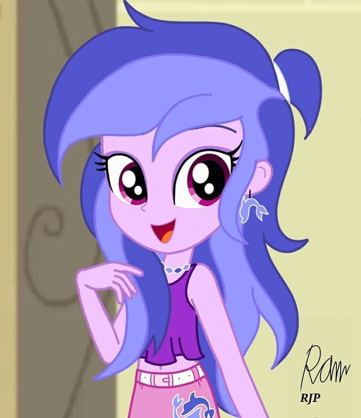 Size: 850x984 | Tagged: safe, artist:rjp.rammy, deleted from derpibooru, derpibooru import, sea swirl, seafoam, equestria girls, alternate hairstyle, belly button, belt, clothes, ear piercing, earring, equestria girls-ified, eyeshadow, female, jewelry, makeup, midriff, neclace, open mouth, piercing, skirt, solo, tanktop