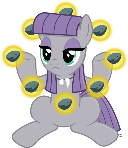 Size: 1906x2209 | Tagged: safe, artist:anime-equestria, derpibooru import, maud pie, earth pony, eyeshadow, female, floating, jewelry, levitation, magic, makeup, mare, necklace, overwatch, rock, simple background, sitting, telekinesis, transparent background, vector, zenyatta