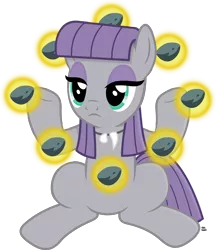 Size: 1906x2209 | Tagged: safe, artist:anime-equestria, derpibooru import, maud pie, earth pony, eyeshadow, female, floating, jewelry, levitation, magic, makeup, mare, necklace, overwatch, rock, simple background, sitting, telekinesis, transparent background, vector, zenyatta