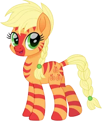 Size: 1266x1500 | Tagged: applejack, artist:cloudyglow, braid, braided tail, cute, derpibooru import, female, jackabetes, mare, safe, simple background, solo, species swap, transparent background, zebra, zebrafied