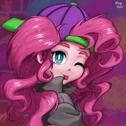 Size: 2048x2048 | Tagged: safe, artist:tinybenz, derpibooru import, pinkie pie, dance magic, equestria girls, spoiler:eqg specials, :p, backwards ballcap, baseball cap, bust, cap, cute, diapinkes, female, hat, high res, looking at you, mc pinkie, one eye closed, rapper pie, solo, tongue out, wink