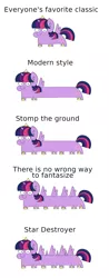 Size: 860x2204 | Tagged: safe, artist:julunis14, derpibooru import, edit, twilight sparkle, twilight sparkle (alicorn), alicorn, pony, comic, female, horn, long pony, majestic as fuck, mare, multiple horns, multiple wings, simple background, smiling, solo, spaceship, spread wings, squatpony, star destroyer, star wars, there is no wrong way to fantasize, this isn't even my final form, twiggie, wat, white background, wide eyes, wings, xk-class end-of-the-world scenario