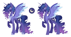 Size: 3549x1856 | Tagged: safe, artist:darlyjay, derpibooru import, princess luna, alicorn, pony, constellation freckles, ethereal mane, female, freckles, hoof shoes, jewelry, mare, peytral, regalia, simple background, solo, starry mane, transparent background