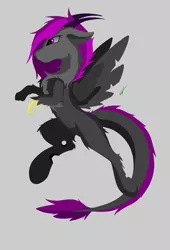 Size: 3160x4640 | Tagged: artist:groomlake, changeling, commission, derpibooru import, draconequus, draconequus oc, dragon tail, fluffy, oc, oc:camellias, purple changeling, purple mane, safe, simple background, solo, unofficial characters only