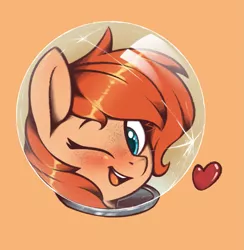 Size: 1209x1241 | Tagged: safe, artist:rexyseven, derpibooru import, oc, oc:rusty gears, unofficial characters only, pony, blushing, bust, cracked, cracks, female, freckles, heart, helmet, looking at you, mare, one eye closed, portrait, simple background, solo, wink