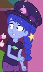 Size: 771x1294 | Tagged: safe, derpibooru import, edit, edited screencap, screencap, space camp (character), equestria girls, equestria girls series, confetti, cropped, disembodied hand, hand, offscreen character, smiling, solo focus