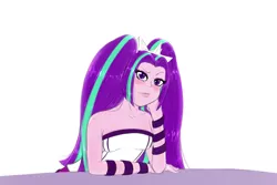 Size: 3000x2000 | Tagged: safe, artist:albertbm, derpibooru import, aria blaze, equestria girls, bare shoulders, blushing, doodle, looking at you, simple background, sleeveless, smiling, strapless, white background