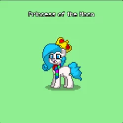 Size: 419x421 | Tagged: safe, artist:falcodash107, derpibooru import, oc, unofficial characters only, pony, pony town, 8 bit, blue mane, clothes, crown, happy, jewelry, long mane, pixel art, princess, regalia, scarf, short tail, simple background, smiling, standing, white