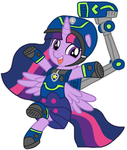 Size: 889x1049 | Tagged: safe, artist:徐詩珮, derpibooru import, twilight sparkle, twilight sparkle (alicorn), alicorn, pony, series:sprglitemplight diary, series:sprglitemplight life jacket days, series:springshadowdrops diary, series:springshadowdrops life jacket days, alternate universe, base used, chase (paw patrol), clothes, cute, happy, mechanical hands, paw patrol, simple background, spy chase (paw patrol), transparent background