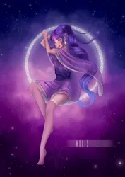 Size: 3508x4961 | Tagged: artist:maris, chromatic aberration, clothes, cutie mark, cutie mark earrings, cutie mark tattoo, derpibooru import, dream, dress, ear piercing, earring, human, humanized, jewelry, magic, piercing, safe, socks, solo, stars, stockings, tattoo, thigh highs, twilight sparkle