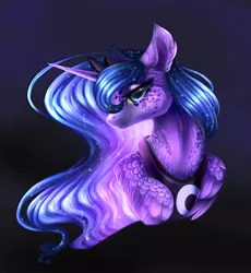 Size: 2029x2209 | Tagged: safe, artist:alissa1010, derpibooru import, princess luna, alicorn, pony, black background, bust, cheek fluff, coat markings, cute, ear fluff, female, high res, looking at you, lunabetes, mare, portrait, profile, simple background, solo