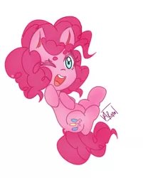 Size: 749x931 | Tagged: safe, artist:asiarox456, derpibooru import, pinkie pie, earth pony, pony, cute, diapinkes, female, looking at you, mare, one eye closed, open mouth, simple background, solo, white background, wink