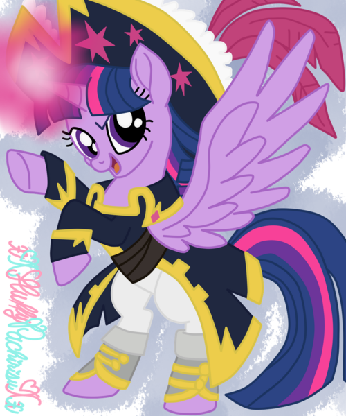 Size: 1024x1229 | Tagged: safe, artist:xxfluffypachirisuxx, derpibooru import, twilight sparkle, twilight sparkle (alicorn), alicorn, pony, my little pony: the movie, captain twilight, clothes, hat, magic, pirate twilight, simple background, solo, transparent background