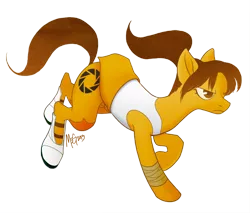 Size: 900x768 | Tagged: safe, artist:megsyv, derpibooru import, ponified, earth pony, pony, aperture science, chell, female, mare, ponytail, portal (valve), simple background, solo, transparent background