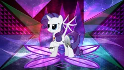 Size: 3840x2160 | Tagged: safe, artist:adamlhumphreys, artist:laszlvfx, derpibooru import, edit, rarity, bat pony, pony, bat ponified, female, mare, race swap, raribat, solo, wallpaper, wallpaper edit