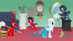 Size: 3328x1882 | Tagged: safe, artist:shadymeadow, derpibooru import, oc, oc:fried egg, ponified, earth pony, pony, unicorn, bucket, elsa, female, frozen (movie), hiro hamada, magic, male, mare, miguel rivera, mop, stallion