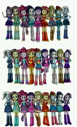 Size: 4192x6896 | Tagged: safe, artist:fazbearsparkle, derpibooru import, applejack, fluttershy, pinkie pie, rainbow dash, rarity, sci-twi, starlight glimmer, sunset shimmer, trixie, twilight sparkle, equestria girls, 3d, alternate outfits, bare shoulders, clothes, dress, fall formal outfits, humane five, humane seven, humane six, looking at you, simple background, sleeveless, source filmmaker, strapless, white background