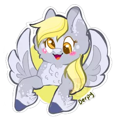 Size: 824x884 | Tagged: safe, artist:kiwi4578, derpibooru import, derpy hooves, pegasus, pony, blush sticker, blushing, dappled, fluffy, simple background, solo, transparent background, watermark