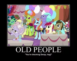 Size: 750x600 | Tagged: safe, derpibooru import, edit, edited screencap, editor:thor-disciple, screencap, derpy hooves, doctor whooves, dusty pages, moondancer, pharynx, roseluck, sassy saddles, seaspray, thorax, time turner, changedling, changeling, classical hippogriff, earth pony, hippogriff, pegasus, pony, unicorn, the last problem, caption, demotivational poster, female, king thorax, male, mare, meme, prince pharynx, stallion