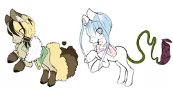 Size: 1126x579 | Tagged: safe, artist:ad-opt, derpibooru import, oc, unofficial characters only, earth pony, original species, plant pony, pony, augmented tail, base used, chest fluff, clothes, ear fluff, earth pony oc, eye clipping through hair, female, male, pitcher plant, plant, rearing, scarf, simple background, stallion, white background
