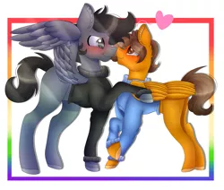 Size: 5900x5000 | Tagged: safe, artist:tomboygirl45, artist:unknownartist20, derpibooru import, ponified, pegasus, pony, absurd resolution, clothes, emmet brickowski, gay, kissing, male, stallion, sweater