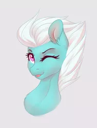 Size: 1158x1533 | Tagged: safe, artist:nightskrill, derpibooru import, fleetfoot, pegasus, pony, :p, bust, chest fluff, cute, diafleetes, ear fluff, female, gray background, mare, one eye closed, portrait, simple background, solo, tongue out, wink