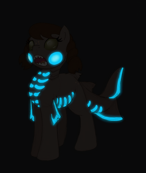 Size: 659x780 | Tagged: alternate version, artist:ravenpuff, clothes, costume, derpibooru import, female, freckles, glow, oc, oc:cookie cutter, open mouth, original species, reference sheet, safe, shark, shark pony, sharp teeth, skeleton costume, solo, teeth, unofficial characters only