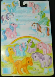 Size: 738x1030 | Tagged: applejack (g1), back card, backcard, blossom, bowtie (g1), bubbles (g1), cotton candy (g1), derpibooru import, firefly, g1, glory, irl, medley, moondancer (g1), photo, safe, seashell (g1), sunbeam, that pony sure does love flowers, twilight sparkle
