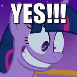 Size: 640x640 | Tagged: safe, derpibooru import, edit, edited screencap, editor:eddy original, screencap, twilight sparkle, twilight sparkle (alicorn), alicorn, pony, between dark and dawn, caption, crazy face, cropped, excessive exclamation marks, exclamation point, faic, female, image macro, insanity, mare, meme, solo, text, twilight snapple, yes