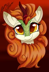 Size: 2647x3887 | Tagged: artist:gleamydreams, autumn blaze, awwtumn blaze, bust, chest fluff, cute, derpibooru import, female, full face view, kirin, looking at you, mare, portrait, safe, smiling, solo
