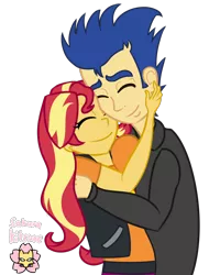 Size: 800x1000 | Tagged: safe, artist:sakurakitune, derpibooru import, flash sentry, sunset shimmer, equestria girls, female, flashimmer, hug, male, shipping, simple background, straight, transparent background