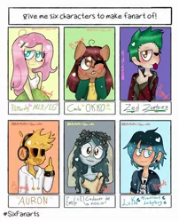 Size: 1218x1508 | Tagged: safe, artist:rikerake, derpibooru import, fluttershy, anthro, human, six fanarts, equestria girls, :p, clothes, crossover, female, headphones, luka couffaine, male, miraculous ladybug, ok ko let's be heroes, one eye closed, smiling, tongue out, wink