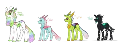 Size: 1280x458 | Tagged: alternate design, artist:scarletrosetheartist, changedling, changeling, derpibooru import, king thorax, ocellus, purified chrysalis, queen chrysalis, safe, simple background, thorax, transparent background