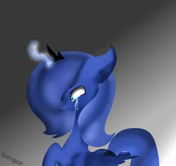 Size: 2343x2205 | Tagged: safe, artist:nersigon, derpibooru import, princess luna, alicorn, pony, crown, crying, female, horn, jewelry, magic, regalia, s1 luna, sad, solo, wings