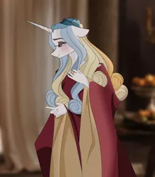 Size: 3500x4000 | Tagged: safe, artist:herfaithfulstudent, derpibooru import, oc, oc:lannister, anthro, unicorn, clothes, dress, female, gown, jewelry, ring, solo